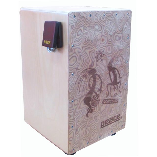 Cajon castanet with jingle and adhesive tape