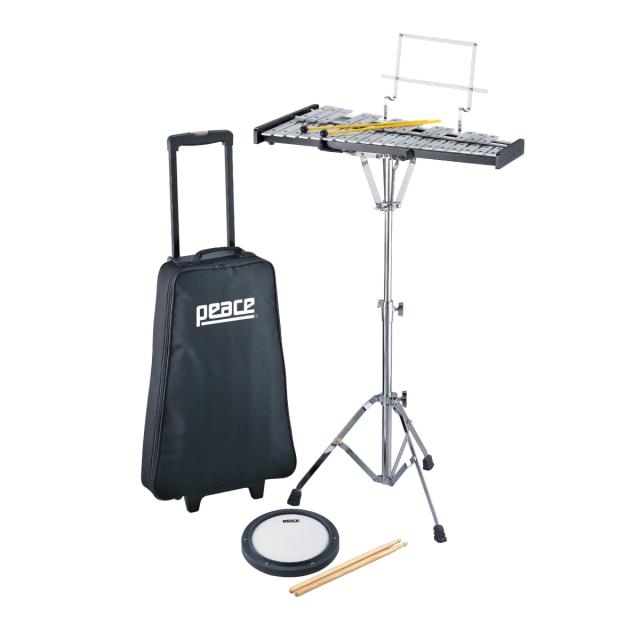 Professional glockenspiel bell kit with stand, pad and trolley carrying bag