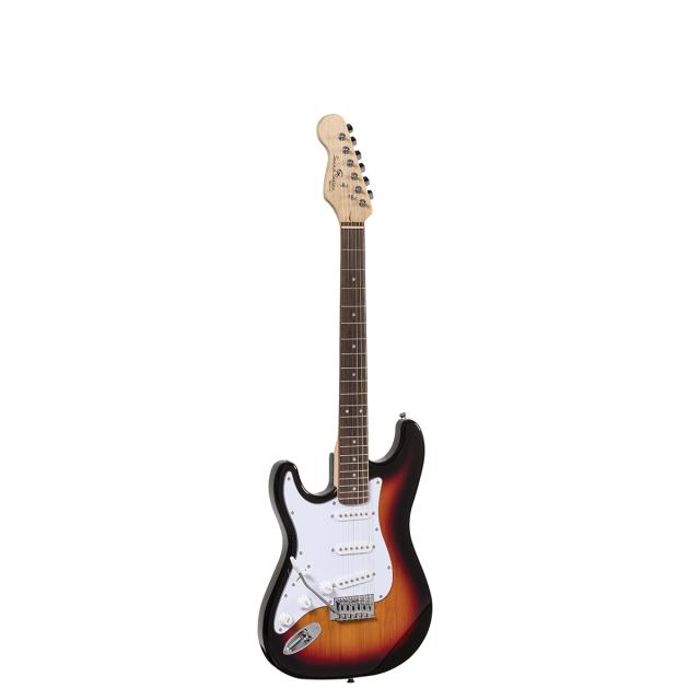Left handed double cutaway electric guitar with 3 single coils