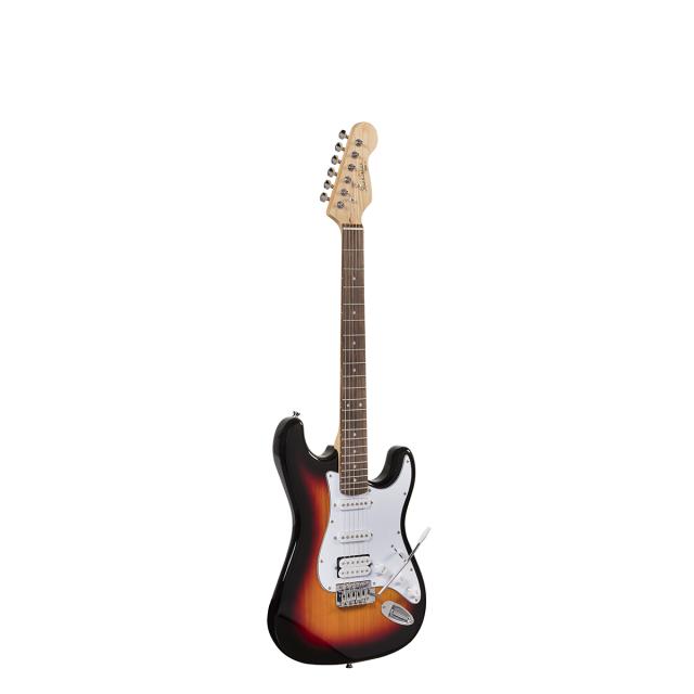 Double cutaway electric guitar with 2 single coils + 1 humbucker