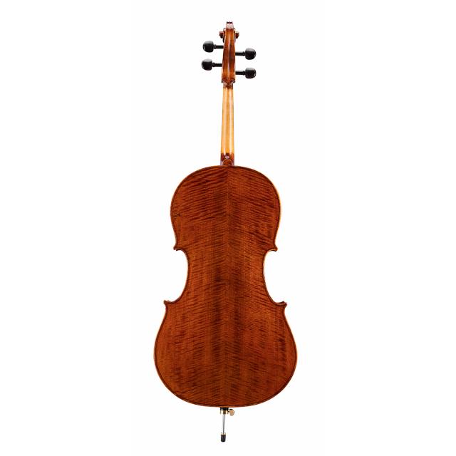 Violoncello 4/4 in legno massello con fondo e fasce in acero fiammato