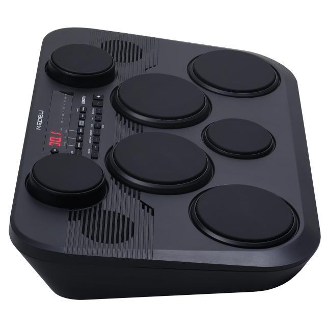 Portable drum kit with 7 touch-sensitive pads and 2 pedals