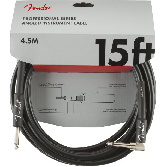 Professional Series Instrument Cables Straight/Angle 15' Black