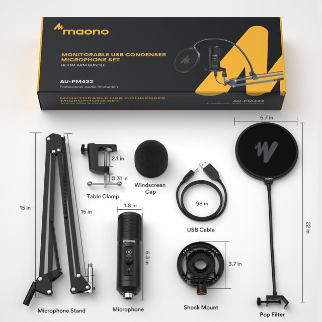 Monitorable usb condenser microphone set AU-PM422