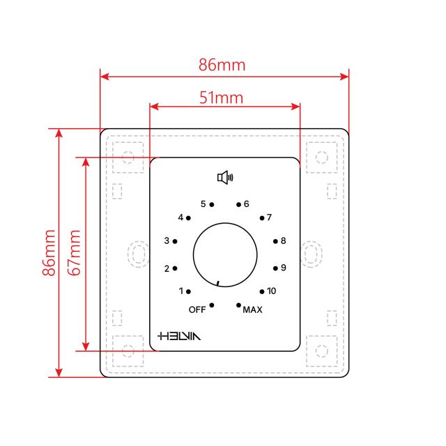 30W Volume attenuator for 70-100V speakers, 11 positions + Off,  with auxiliary line and 24V alarm control