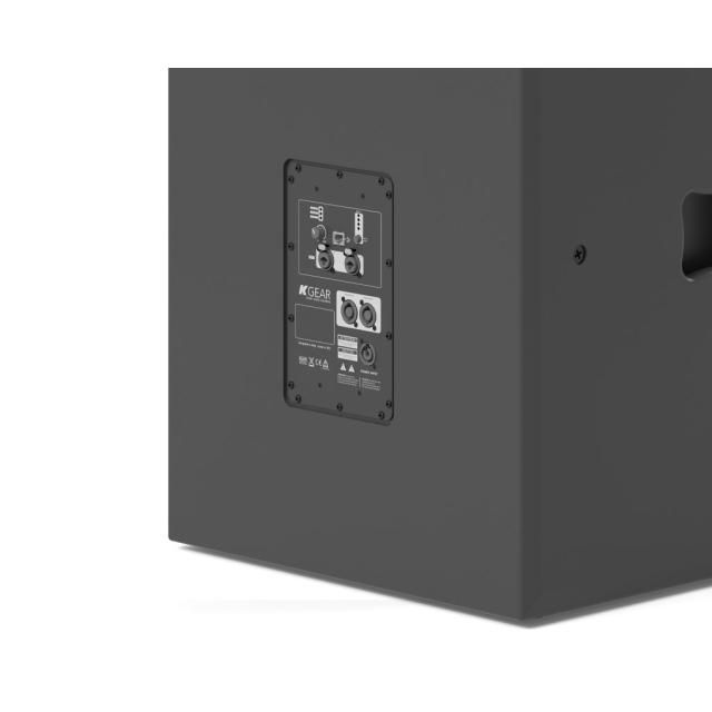 Sistema PA attivo subwoofer da 18” con colonna line-array modulare a 3 segmenti (8x2” K-array™ PAT®), modulo Powersoft con DSP integrato