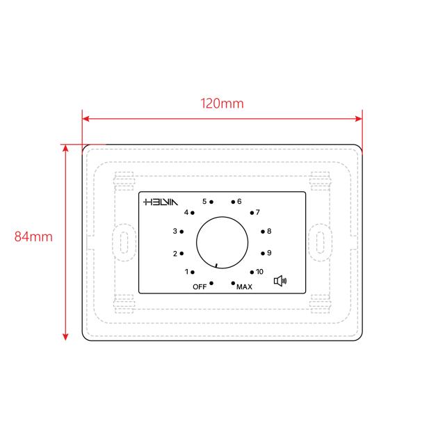 60W Volume attenuator for 70-100V speakers, 11 positions + Off,  with auxiliary line and 24V alarm control