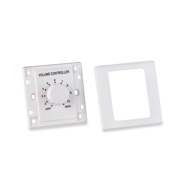 10W Volume attenuator for 70-100V speakers, 11 positions + Off,  with auxiliary line and 24V alarm control
