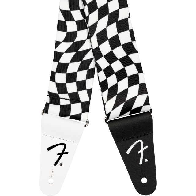 Wavy Checkerboard Polyester Strap, Black/White