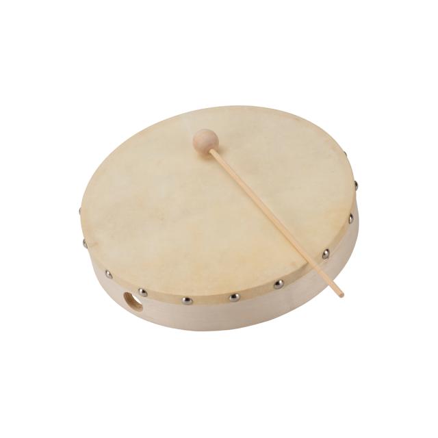 Tamburello in acero con battente e pelle naturale 6"