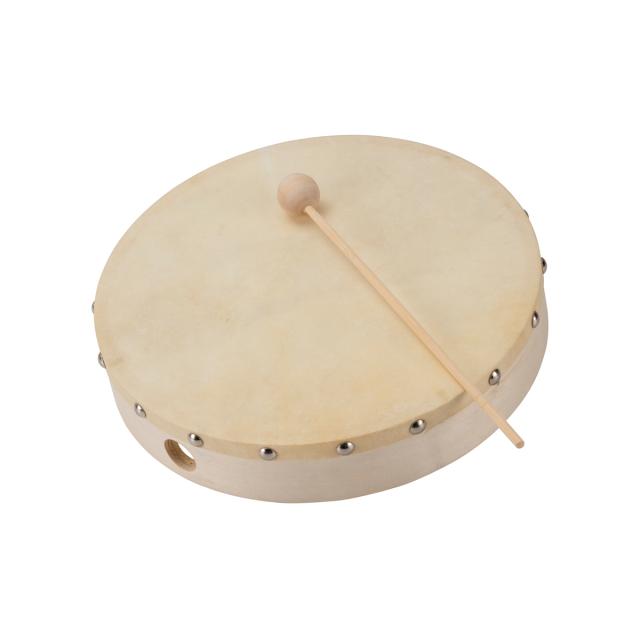 Tamburello in acero con battente e pelle naturale 8"