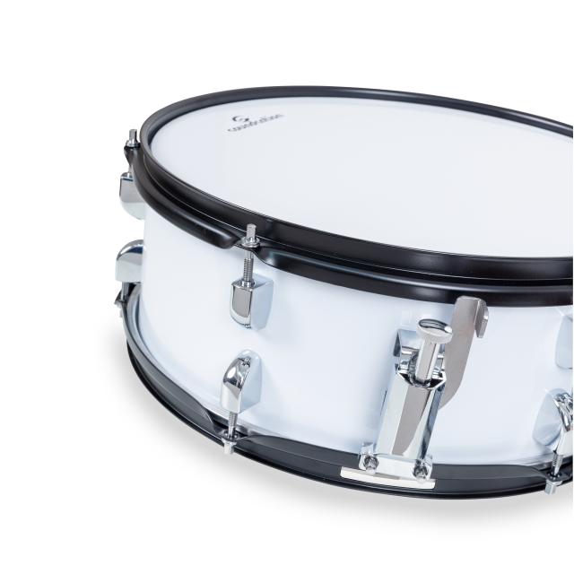 Marching snare drum with carrier in white color