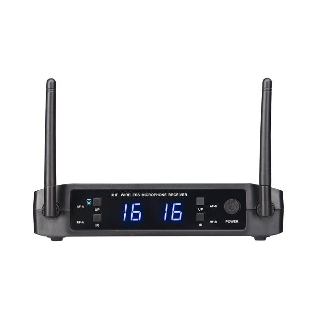 Sistema a Radiomicrofono UHF con 16+16 Ch e due microfoni palmari spina UK