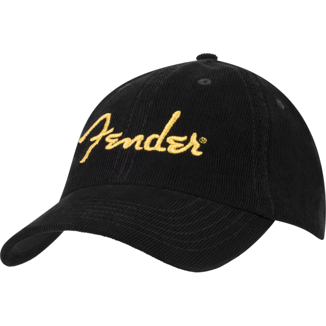 Fender® Gold Spaghetti Logo Corduroy Baseball Hat, Black, One Size