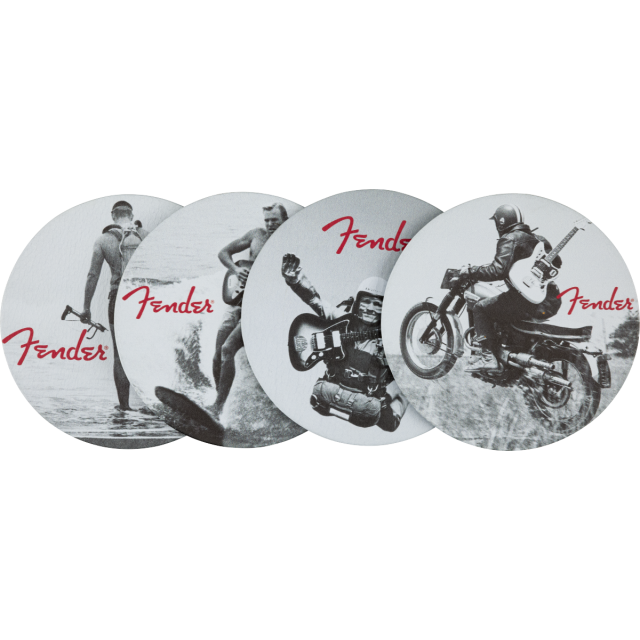 Fender™ Vintage Ads 4-Pk Coaster Set, Black and White