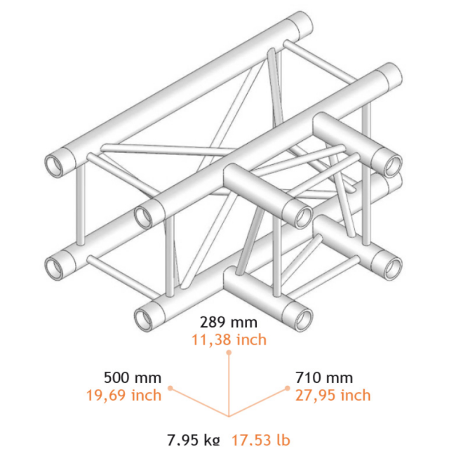 Angolo di Giunzione a "T" a 3 vie per Truss Quadrata con Lato da 29 cm (29CTP)