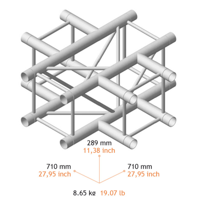 Angolo di Giunzione a Croce a 4 vie per Truss Quadrata con Lato da 29 cm (29CXP)