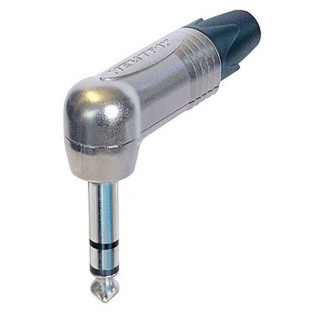3 Pole Right-Angle 1/4" Professional Phone Plug, Nickel Contacts, Nickel Shell