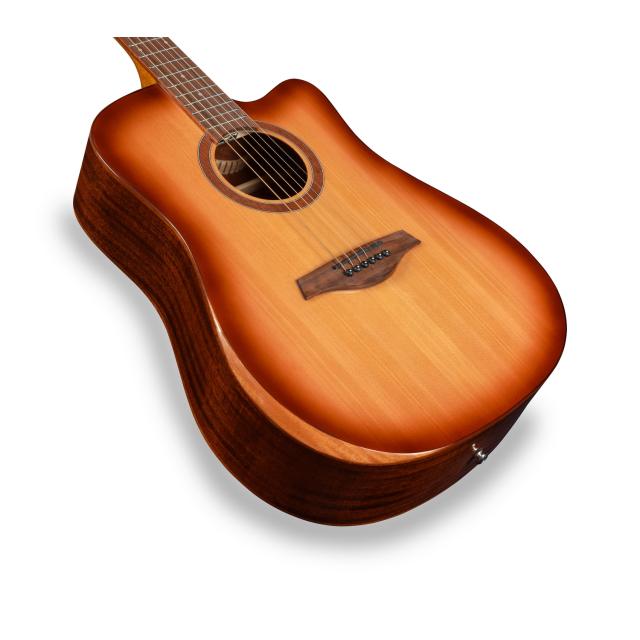 Dreadnought cutaway acoustic guitar with mahogany armrest and preamp (Glossy version)