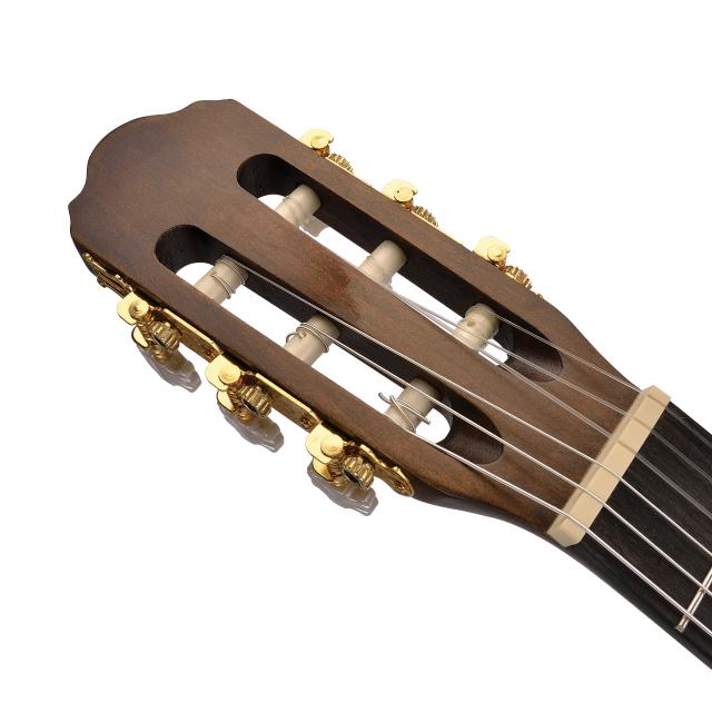 3/4 classical guitar featuring solid spruce top and engraved rosette