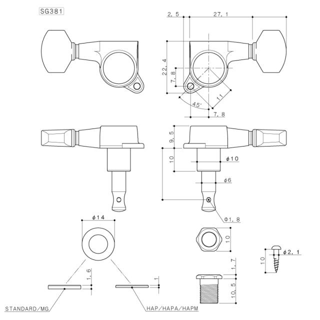 Meccaniche per Chitarra Elettrica e Acustica, L3+R3, Cromata
