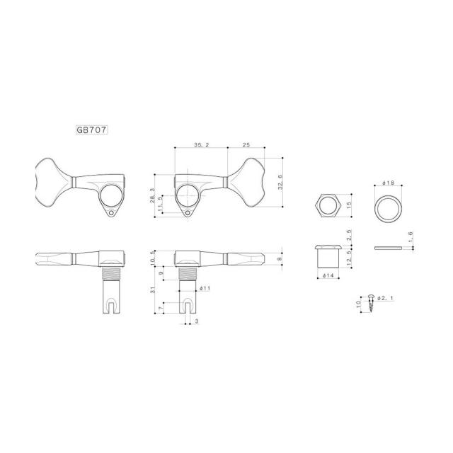 Set Meccaniche per Basso Elettrico, L2 R2, Cromato