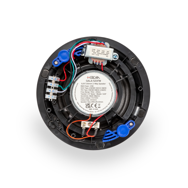 Altoparlante da soffitto 5.25” a 20W 2 vie 70V/100V con griglia senza cornice, bianco