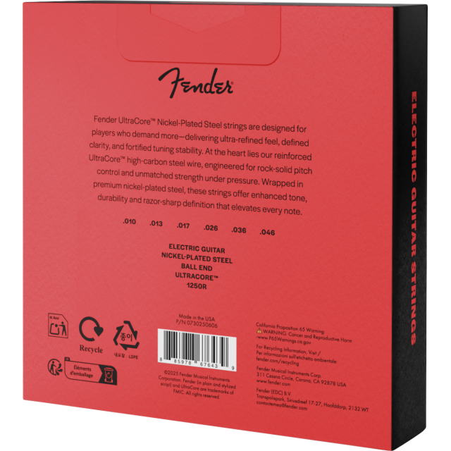 Pacco di 3 Mute Fender Ultracore™ 1250L Guitar Strings, Nickel-Plated Steel, Ball End, Gauges .010-.046 0730250606