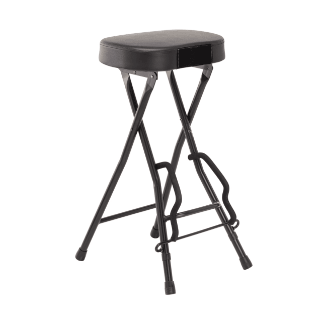 Guitarist stool with integrated guitar stand