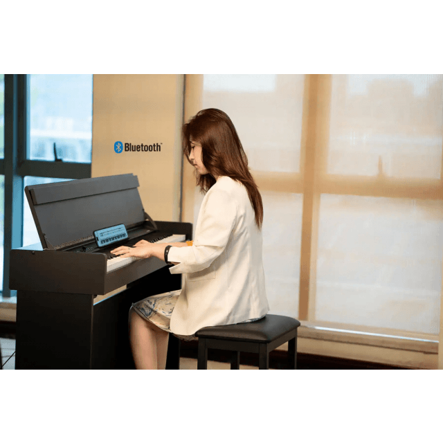 Digital piano with cabinet and triple sensor hammer action keyboard - black