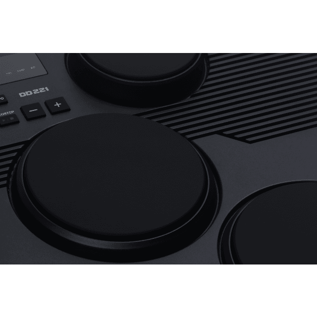 Portable drum kit with 7 touch-sensitive pads and 2 pedals