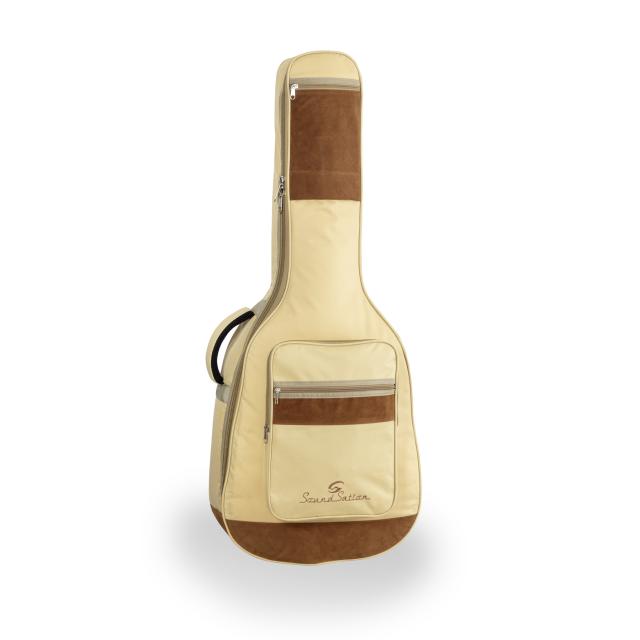 Acoustic guitar bag with suede leather inserts