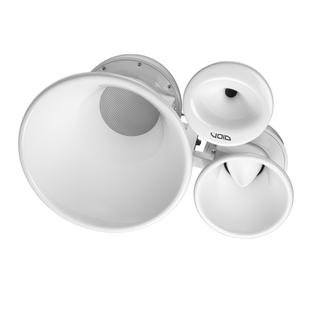 Three-way passive design speaker with 12“, 8” and 1.5” drivers (white)