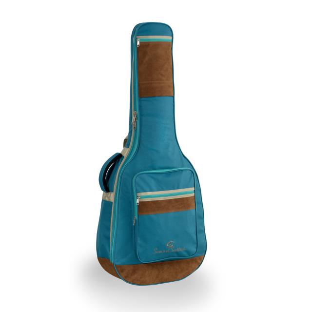Acoustic guitar bag with suede leather inserts