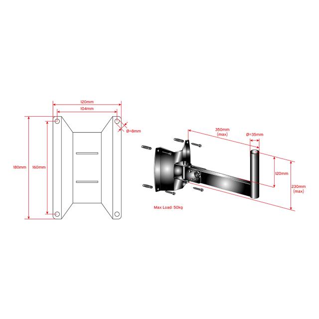 Wall mount speaker stand with inclination adjustment pin