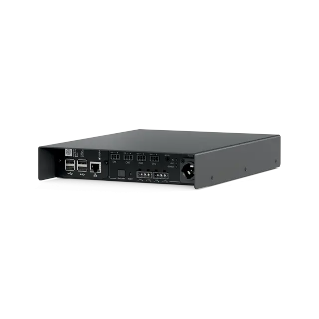1U Half Rack Class-D Amplifier, 4x150W @ 4 Ohm, Integrated DSP, 2x2 Dante Channels Enabled