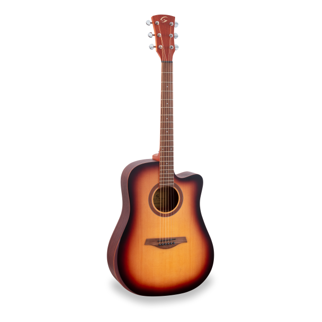Dreadnought cutaway acoustic guitar with mahogany armrest and preamp