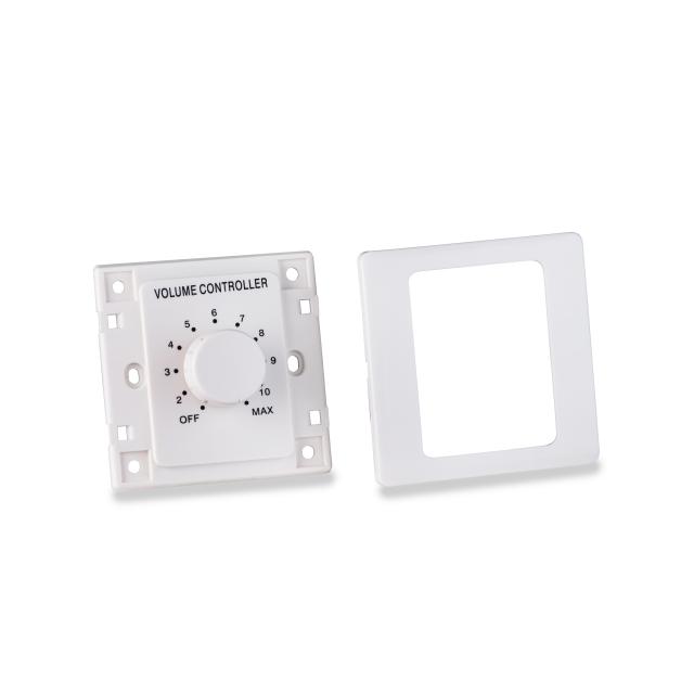 30W Volume attenuator for 70-100V speakers, 11 positions + Off,  with auxiliary line and 24V alarm control