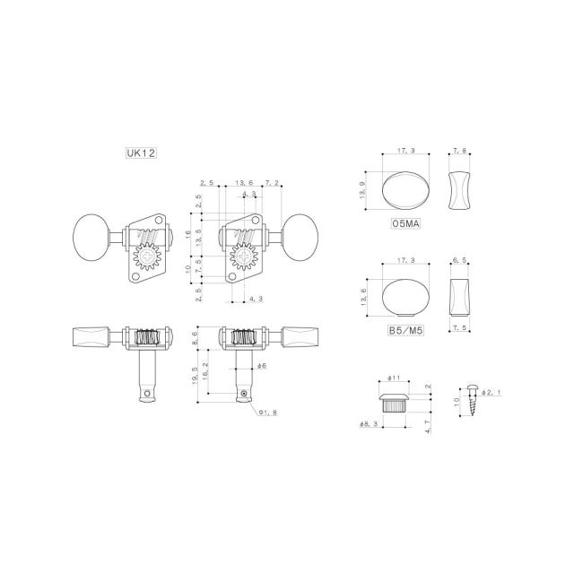 Ukulele Machine Heads Set (Nickel)