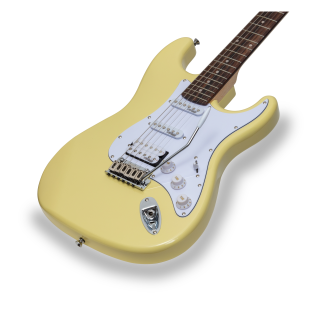 Chitarra elettrica double cutaway con 2 single coil + humbucker splittabile e meccaniche autobloccanti (equipaggiata Wilkinson)