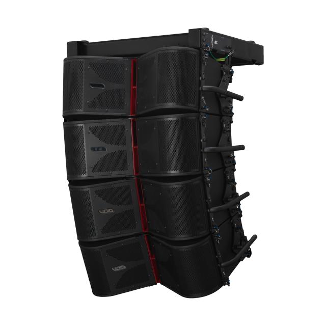 Two-way active, three-way acoustic line array module with dual 8” horn-loaded drivers
