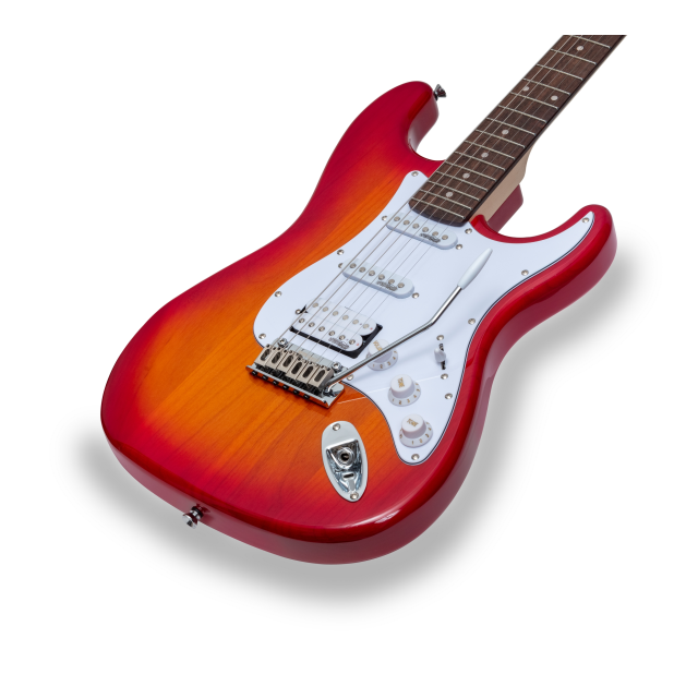 Chitarra elettrica double cutaway con 2 single coil + humbucker splittabile e meccaniche autobloccanti (equipaggiata Wilkinson)