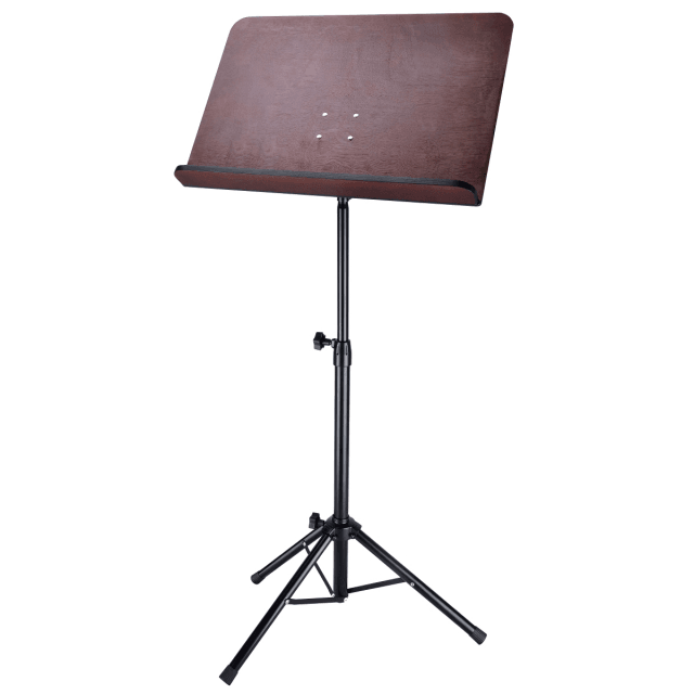 Orchestra music stand with removable wood plate and nylon bag