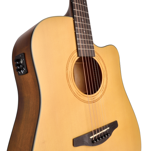 Chitarra acustica Dreadnought 4/4 con top in abete masello, rosetta incisa e preamp