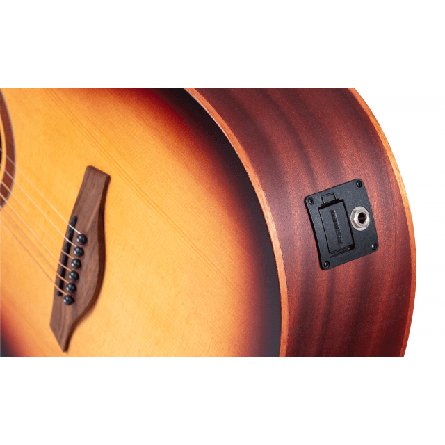 Dreadnought cutaway acoustic guitar with mahogany armrest and preamp