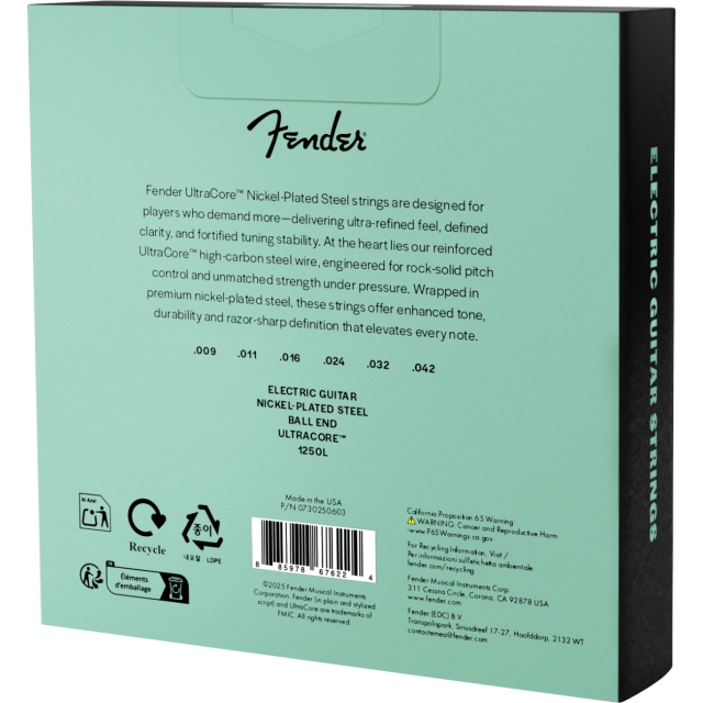 Pacco da 3 Mute Fender Ultracore™ 1250L Guitar Strings, Nickel-Plated Steel, Ball End, Gauges .009-.042 0730250603