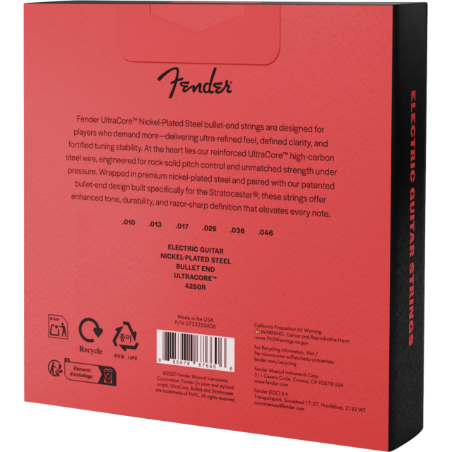 Pacco da 3 Mute Fender Ultracore™ Bullets™ 420R Guitar Strings, Nickel-Plated Steel, Bullet End, Gauges .010-.046 0733250606