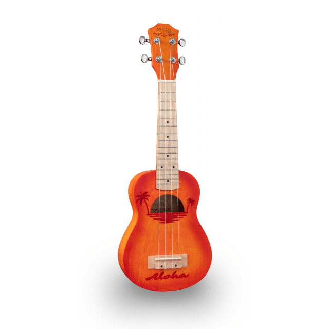 Soprano ukulele with inlaid drawing and bag