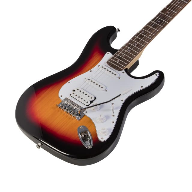 Double cutaway electric guitar with 2 single coils + 1 humbucker