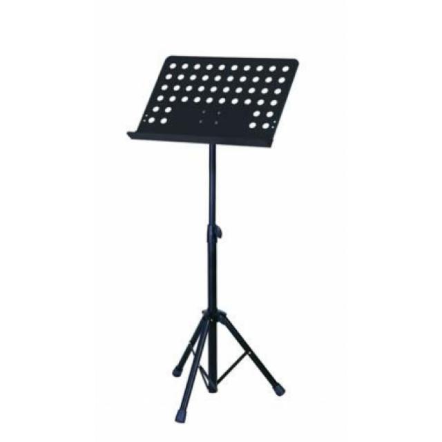 Orchestra music stand with "bayonet style" removable perforated plate and nylon bag